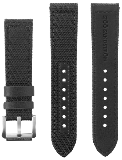 22mm Black woven strap with steel pin buckle