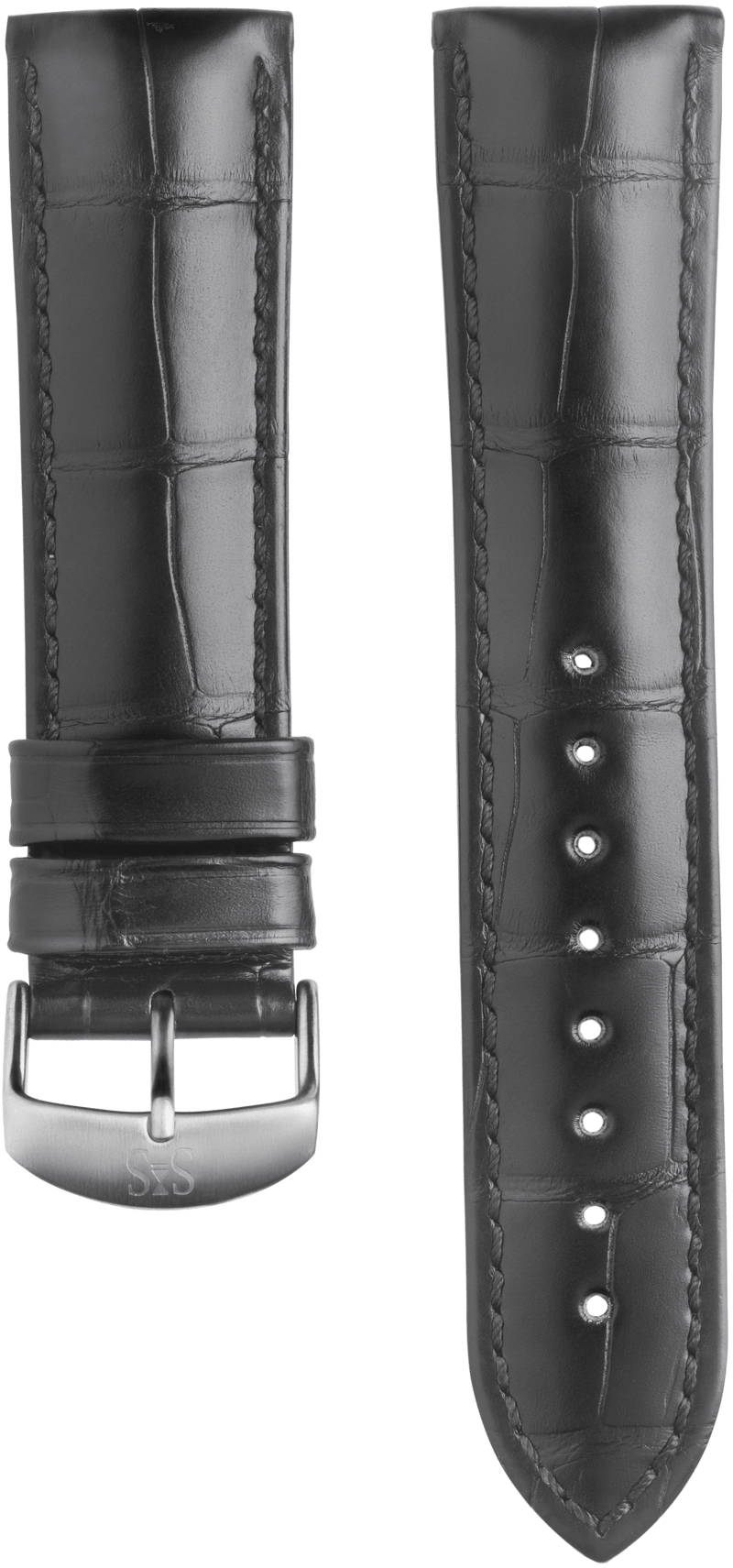 22mm Black alligator leather strap